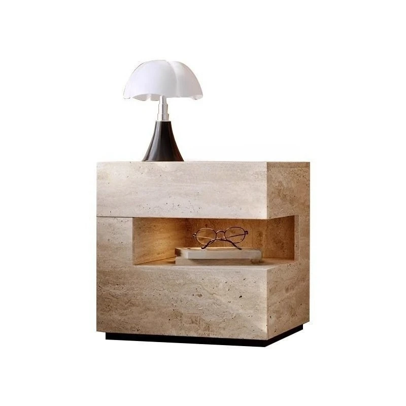 Travertine retro minimalist bedside table with lamp suspended bedside table simple and modern