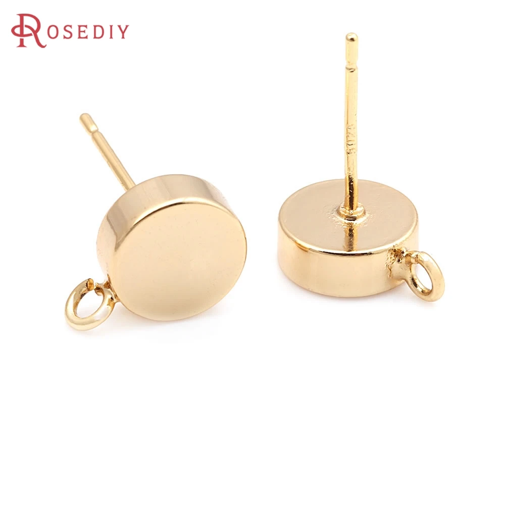 18K Gold Color Brass Smooth or Wave Round Circle Oval Shape Stud Earrings Pins Jewelry Making Supplies Diy Findings Accessories