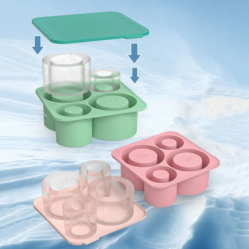 Silicone Ice Mold With Lid For Making 4 Hollow Cylinder Ice Molds For 20/30/40 Oz Cups For Chilling Cocktails