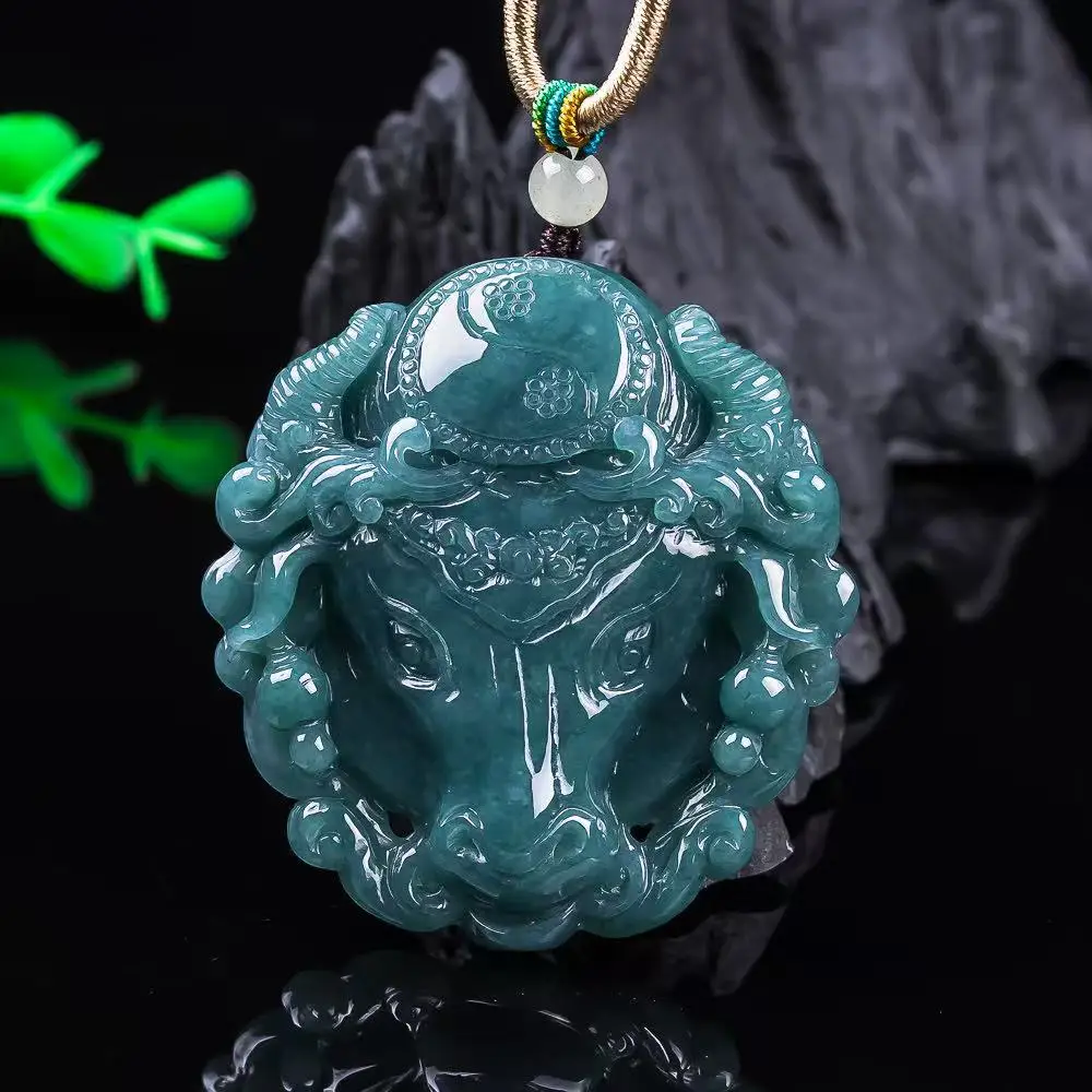 

Myanmar Jadeite Cattle Pendant Carved Amulet Real Jade Accessories Luxury Designer Gemstone Necklace Gifts for Women Fashion