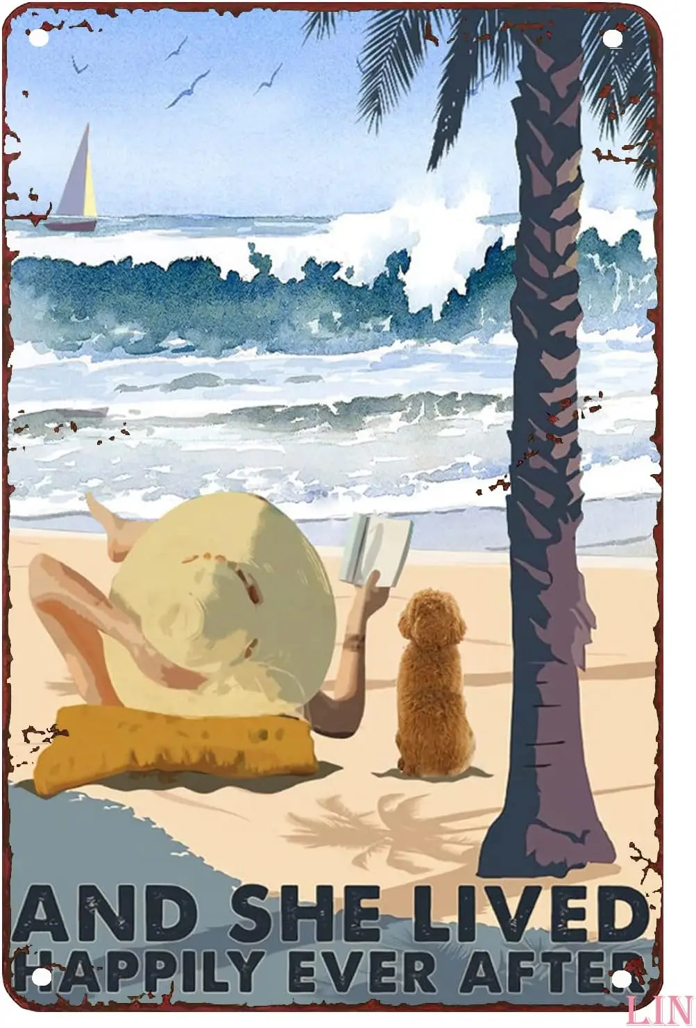 Metal Decorations for Shelves Love Dog Poster And She Lived Happily Ever After Love Reading Reading On The Beach Ocean Poster Be
