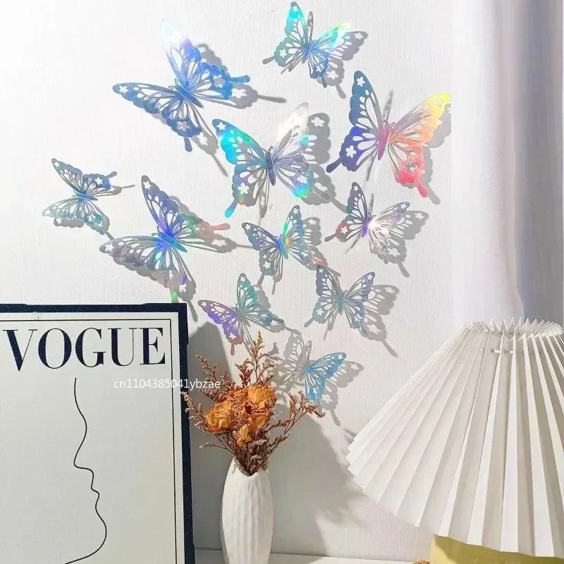 48pcs Gold Silver Hollow Butterfly Wall Stickers 3D Butterflies Bedroom Living Room Home Decoration Applique Wedding Decor