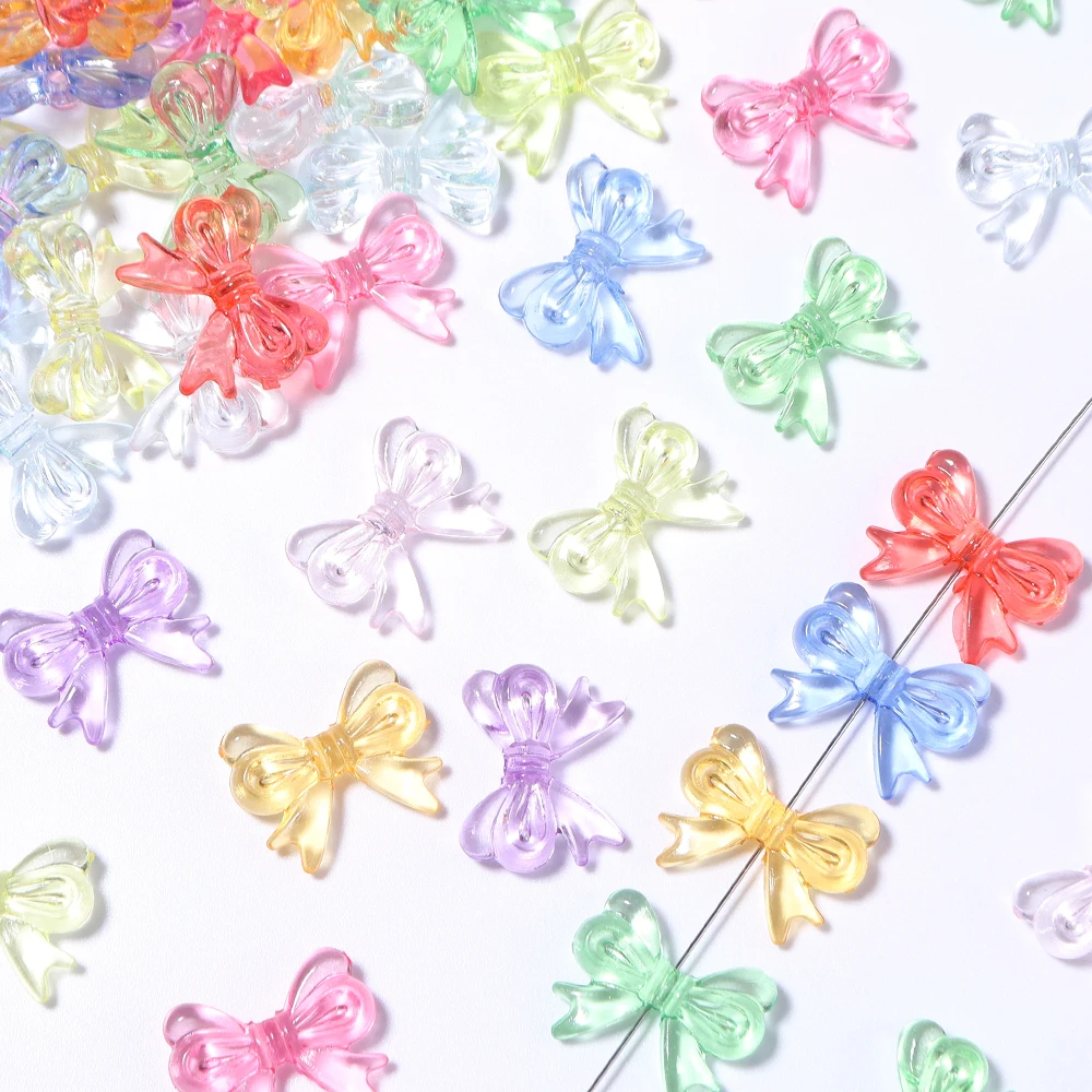 100 Stück/Los 14x18mm Bunte Transparente Schleifen-Acrylperlen Lose Abstandshalterperlen DIY Schmuckherstellung Ohrringe Schlüsselanhänger Zubehör – Detail 4