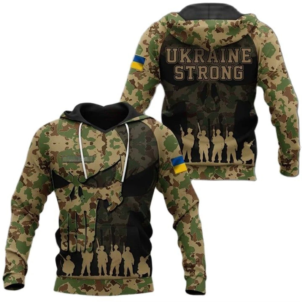 New Ukrainian Men's Camo Hoodies Military Brigade Style Sweatshirts Veterans Army Flag Oversized Harajuku Long Sleeve Tops