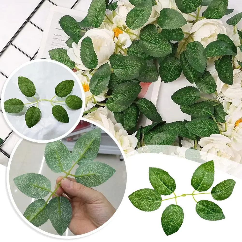 10pcs Artificial Rose Leaf Mini Silk Cloth Fake Rose Lifelike Leaf Office Home Festival Faux Diy Decor Ornaments Stem Green O0t8