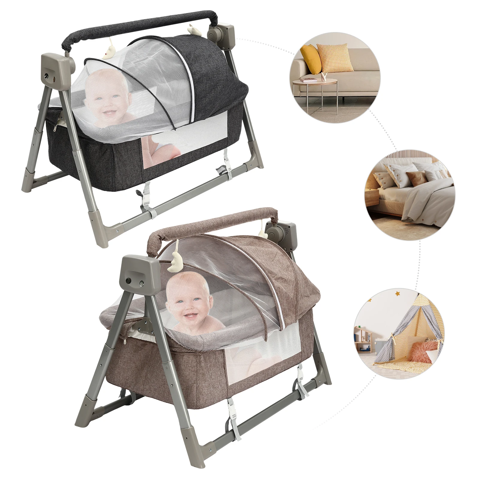 Baby Bassinet with Bluetooth Music and Vibration, Adjustable Speed, Foldable Design, Safe and Comfortable for Babies Under 36
