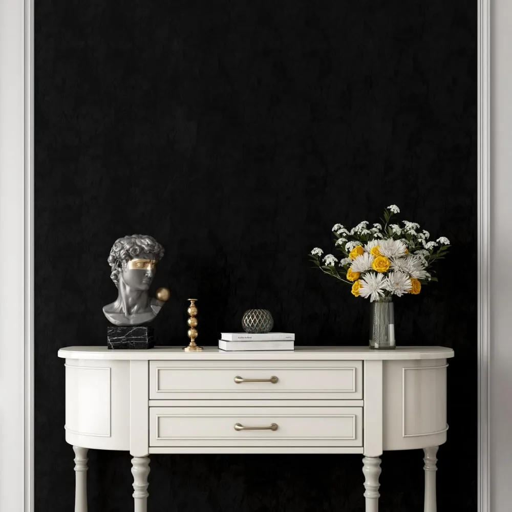 ورق جدران أسود مخملي - قماش لباد عتيق ذاتي اللصق مقاس 30 × 200 لتزيين جدران غرفة النوم