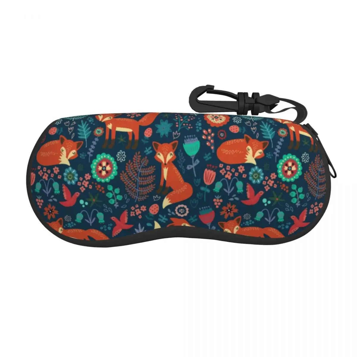 Cute Red Fox Horizontal Glasses Case Flowers Print Pocket Trend Sunglasses Pouch Zipper Men Women Eyewear Accessory