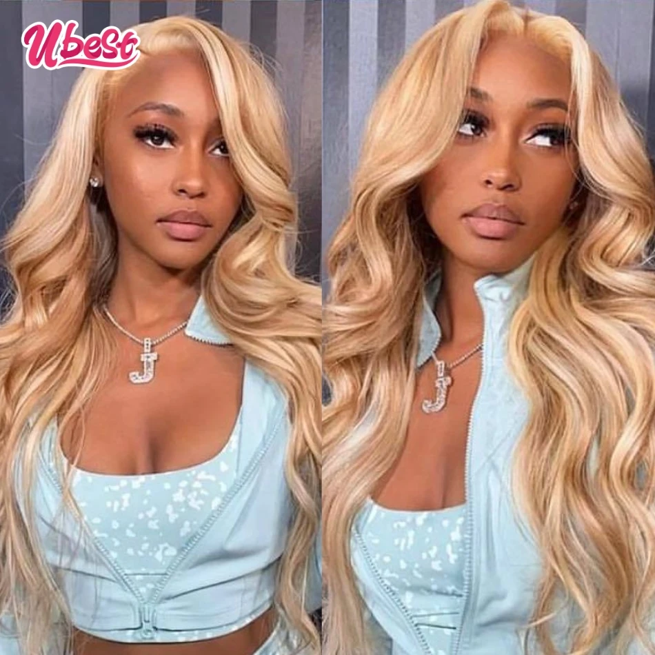 Perruque Lace Front Wig Body Wave Brésilienne Naturelle, Cheveux Humains, 13x4, à Reflets 613, Pré-Plumés, Densité 180%, pour Femme