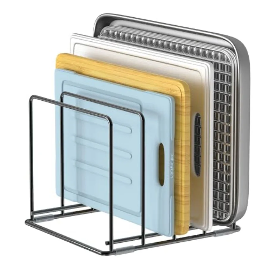

Kitchen Organizer Rack - 4-Slot Heavy-Duty Holder for Cutting Boards, Cookware Rust-Resistant, Space-Saving Design with Non-Sli