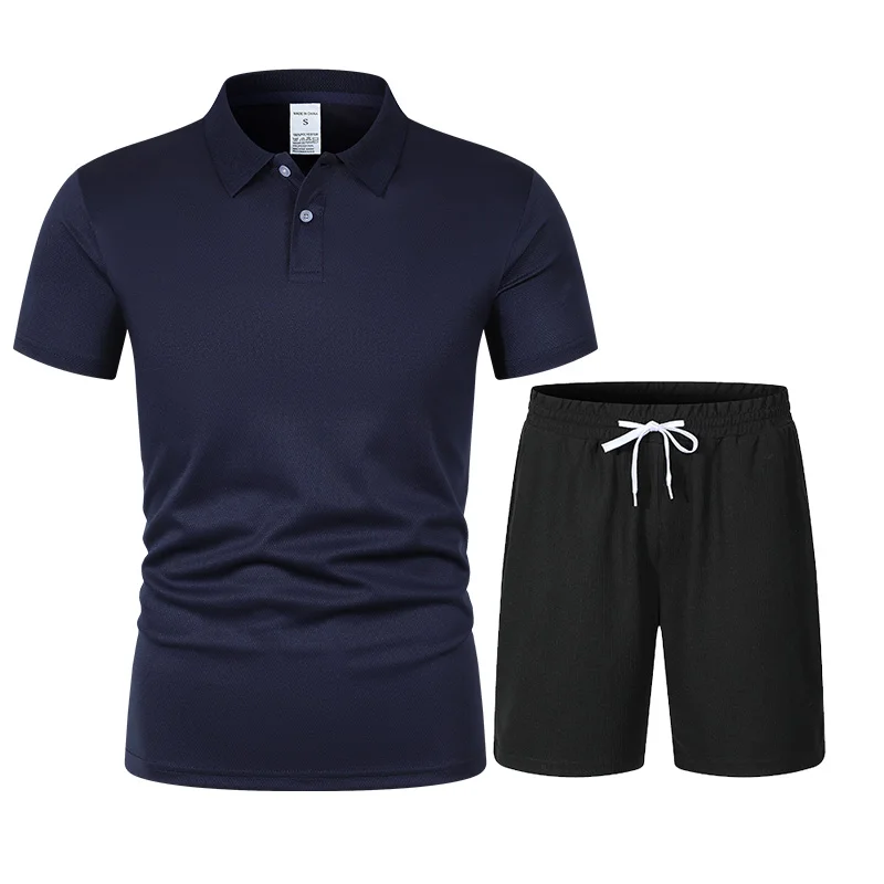 2025 Men Europe and the United States new summer Waffle solid color zip-up lapel short-sleeve suit shorts two sets