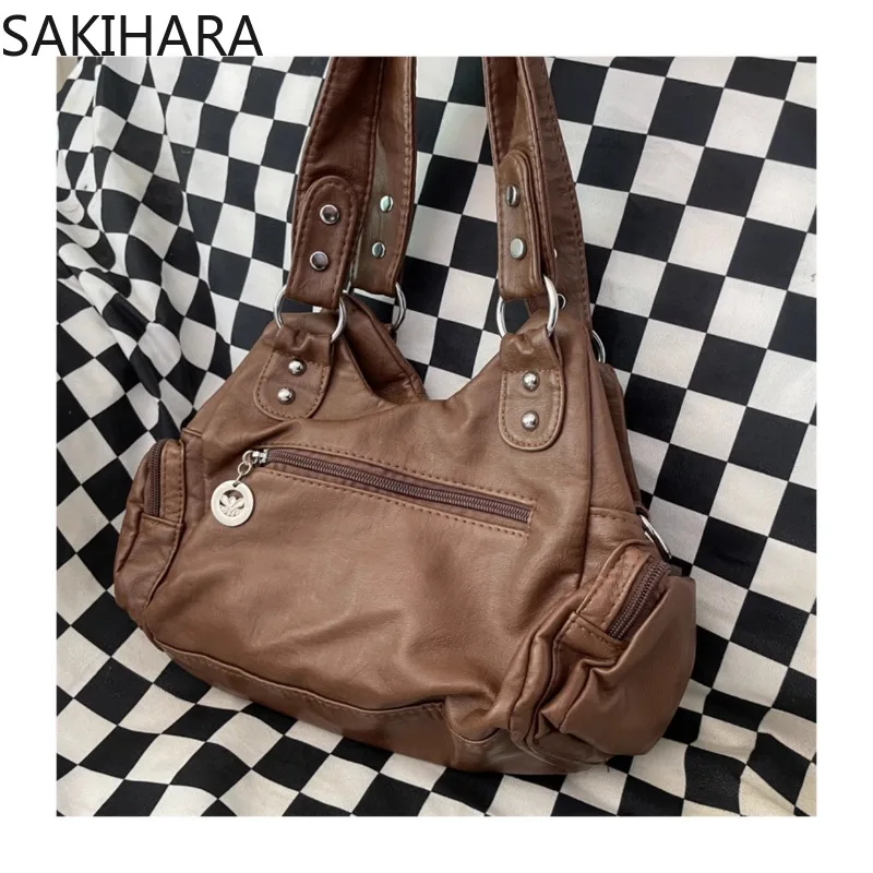 Y2k Torebki pod pachę dla kobiet Vintage Solid Color PU Leather Tote Bag Office Lady All Match Patchwork Elegant Bolsas Para Mujeres