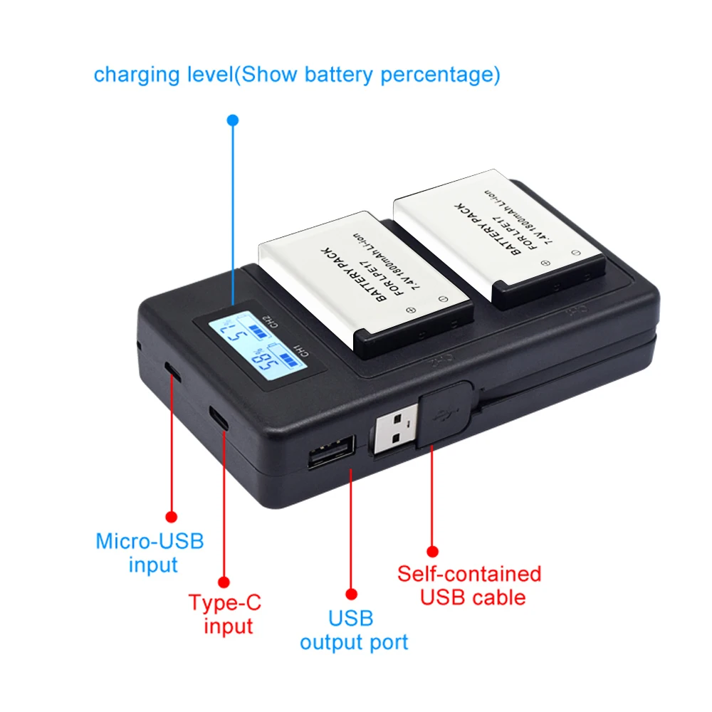 Bateria LPE17 LP- E17 + ładowarka USB z wyświetlaczem LCD do Canon EOS RP 200 250D M5 M6 750D 760D T6i T6s 800D 8000D 77D Kiss X8i