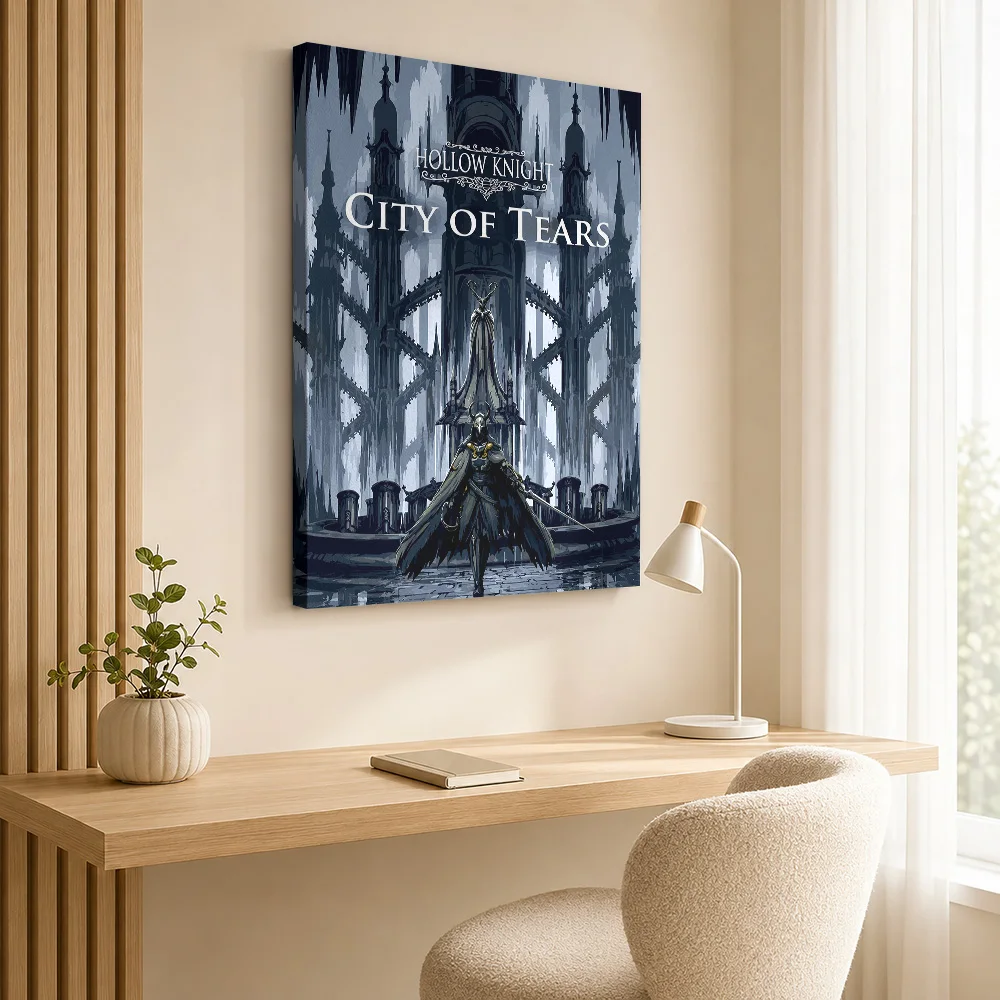 Hollow Knight City Of Tears Framed Canvas Poster Custom Gaming Anime Wall Art for Bedroom Decor Collectible Ready to Hang Gift