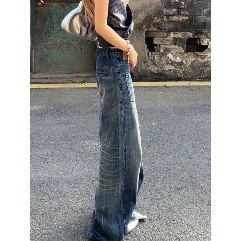 الأزرق Y2k غسل البضائع الجينز النساء Harajuku خمر فضفاض واسعة سراويل جينز اليابانية 2000s نمط المعتاد الجينز السراويل الملابس