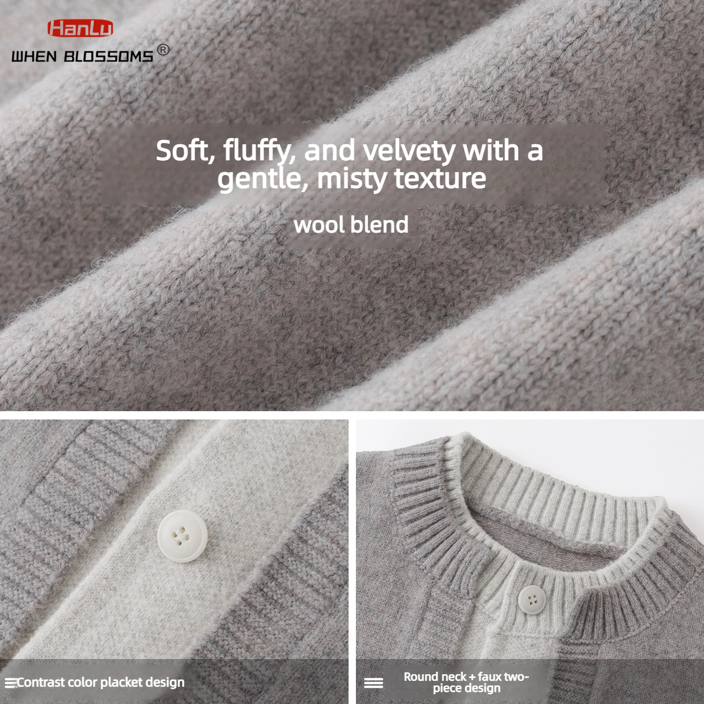 Men's Japanese Vintage Fake Two Piece Cardigan Sweater Round Neck Contrast Trim Loose Casual Knitwear Coat