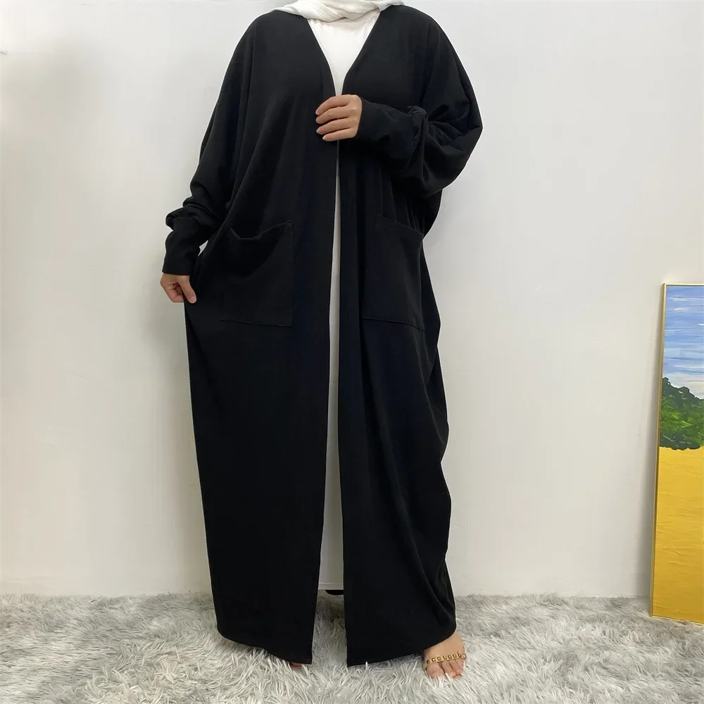 Sólido aberto kaftan dubai abaya turquia quimono cardigan robe muçulmano hijab vestido ramadan abayas para mulheres caftan roupas islâmicas
