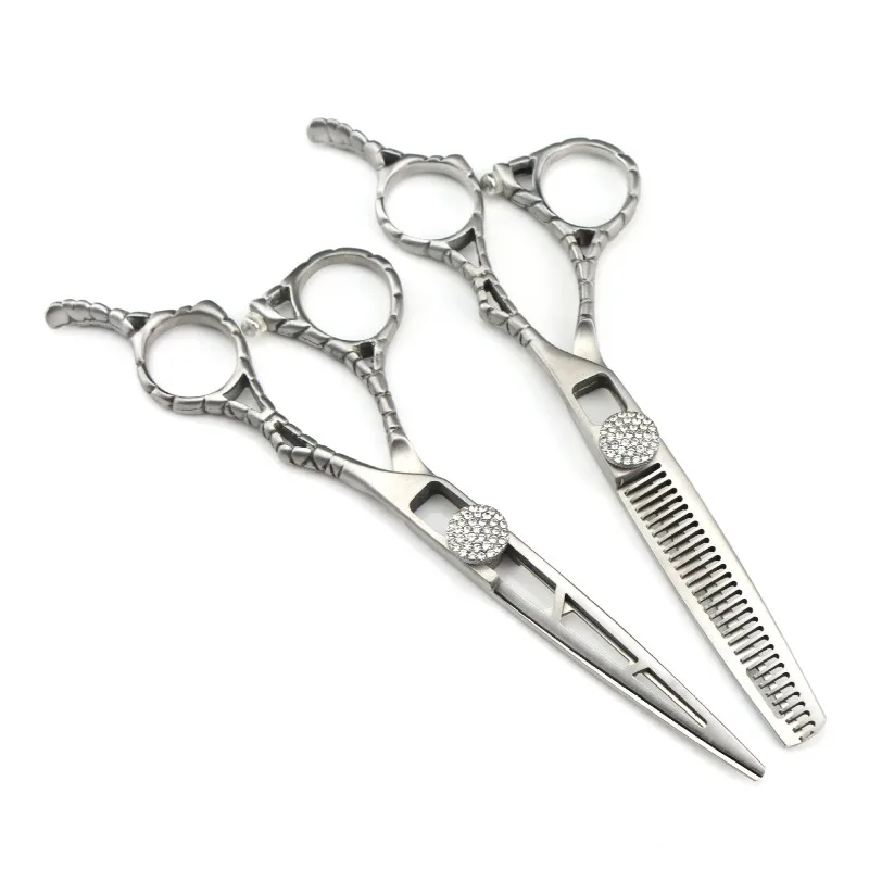 6.0-inch silver hollow-handle CNC precision hair scissors, hair clippers, cutting scissors, thinning scissors