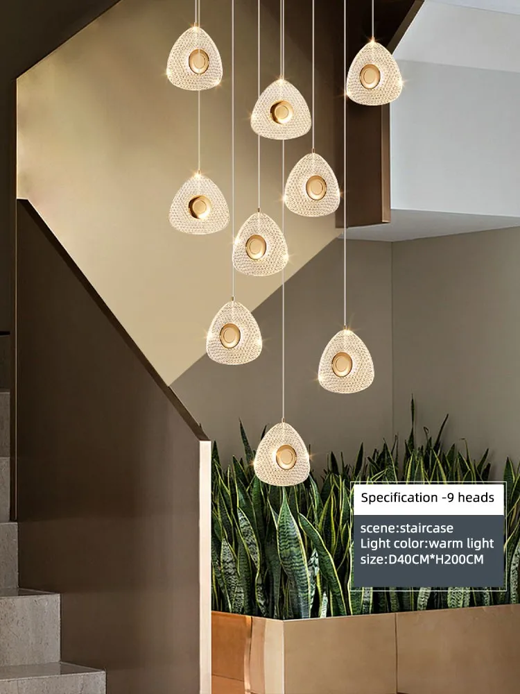 Duplex Loft Staircase Chandelier Lighting Nordic Style Simple Living Room LED Pendant Light Indoor Suspended Acrylic Chandeliers