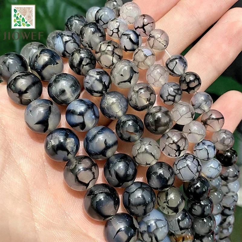 Smooth Black Dragon Vein Agates Round Beads DIY Bracelet Earrings Natural Stone for Jewelry Making 15