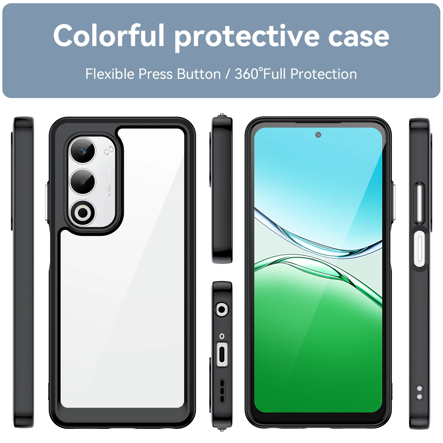 Przezroczyste, kolorowe etui na telefon TPU do OPPO A5 5G 2025, ochronne etui z ramką, Fundas Coque Capa