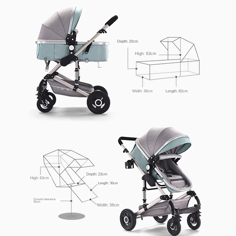 Hot 3 in 1 Baby Strollers High Landscape Lightweight Folding  Two-way shock Absorption Wheels Newborn Baby Travel Stroller