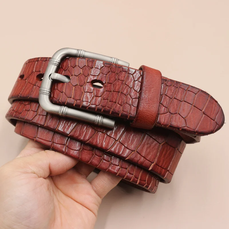 Western Alligator Pattern Cowhide Leather 3.8cm Wide Pin Buckle Men Belt Fashion Genuine Leather Belt for mens With Jeans
