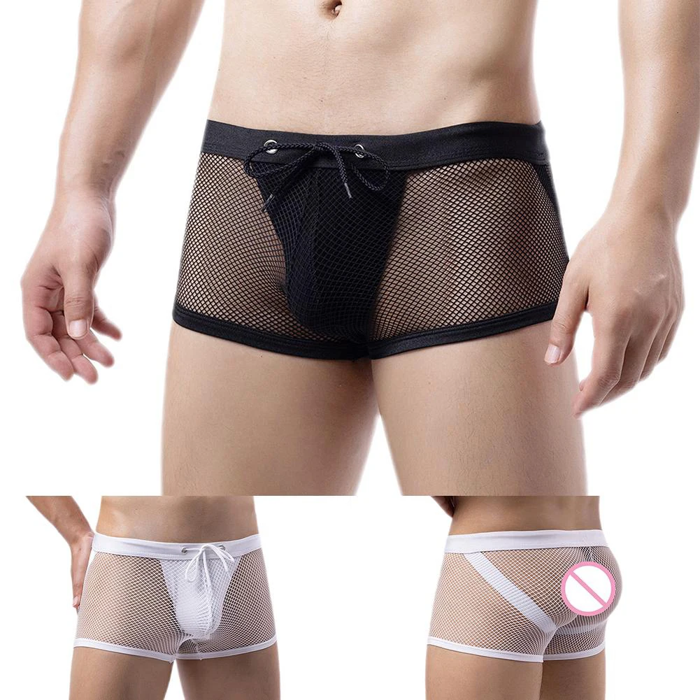 

Мужское нижнее белье, сексуальные шорты-боксеры с вырезами для рыбалки, быстросохнущие шорты-боксеры с низкой посадкой, прозрачные трусы