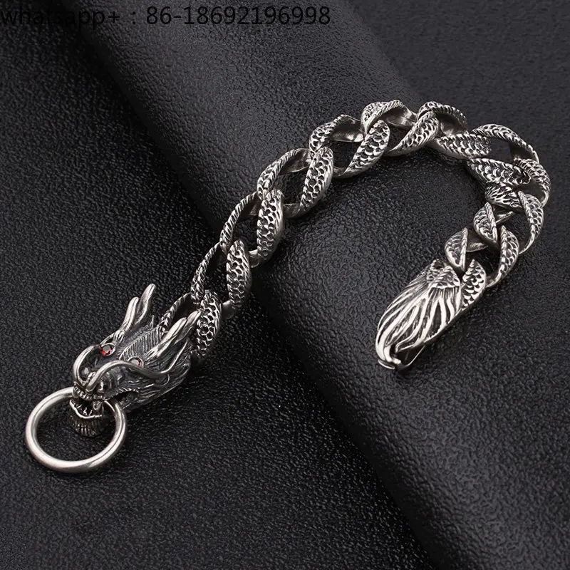Dragon Bracelet Men's Sterling Silver Retro Personality Trendy Men's Fashion Dragon Shaped Silver Jewelry Bracelet