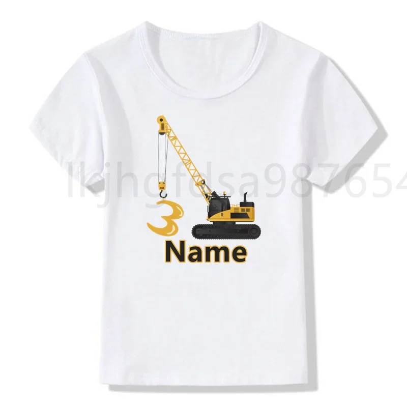 Crane construction birthday boy girl T-shirt excavator birthday shirt cool T-shirt cute children\'s play clothes number 2-7