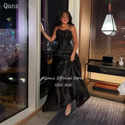 Qanz Saudi Arabia Black Evening Dresses Mermaid Strapless Beadings Formal Occasion Dress for Women Corset Party Gowns Customized