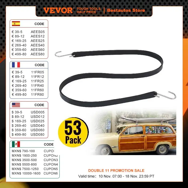 VEVOR Bungee Cords 9/15/21/31/41 in Natural Rubber Tie Down  Straps W/ S Hooks Outdoor Tarp Straps for Trailers Canvases Cargo