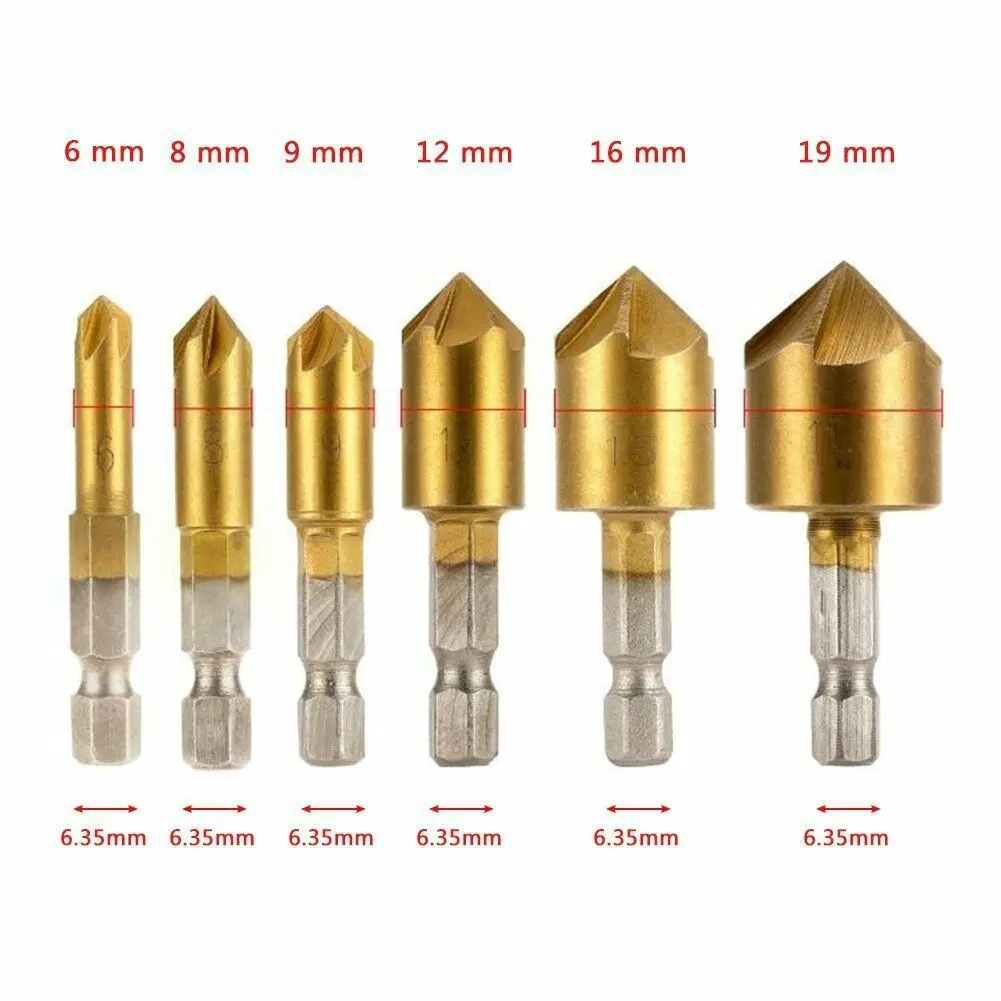 

6/8/9/12/16/19mm Hss Countersink Boring Drill Bit Set for Wood Metal Quick Change Drill Bit Tool Hex Chamfer Drill Tool Set 1PC