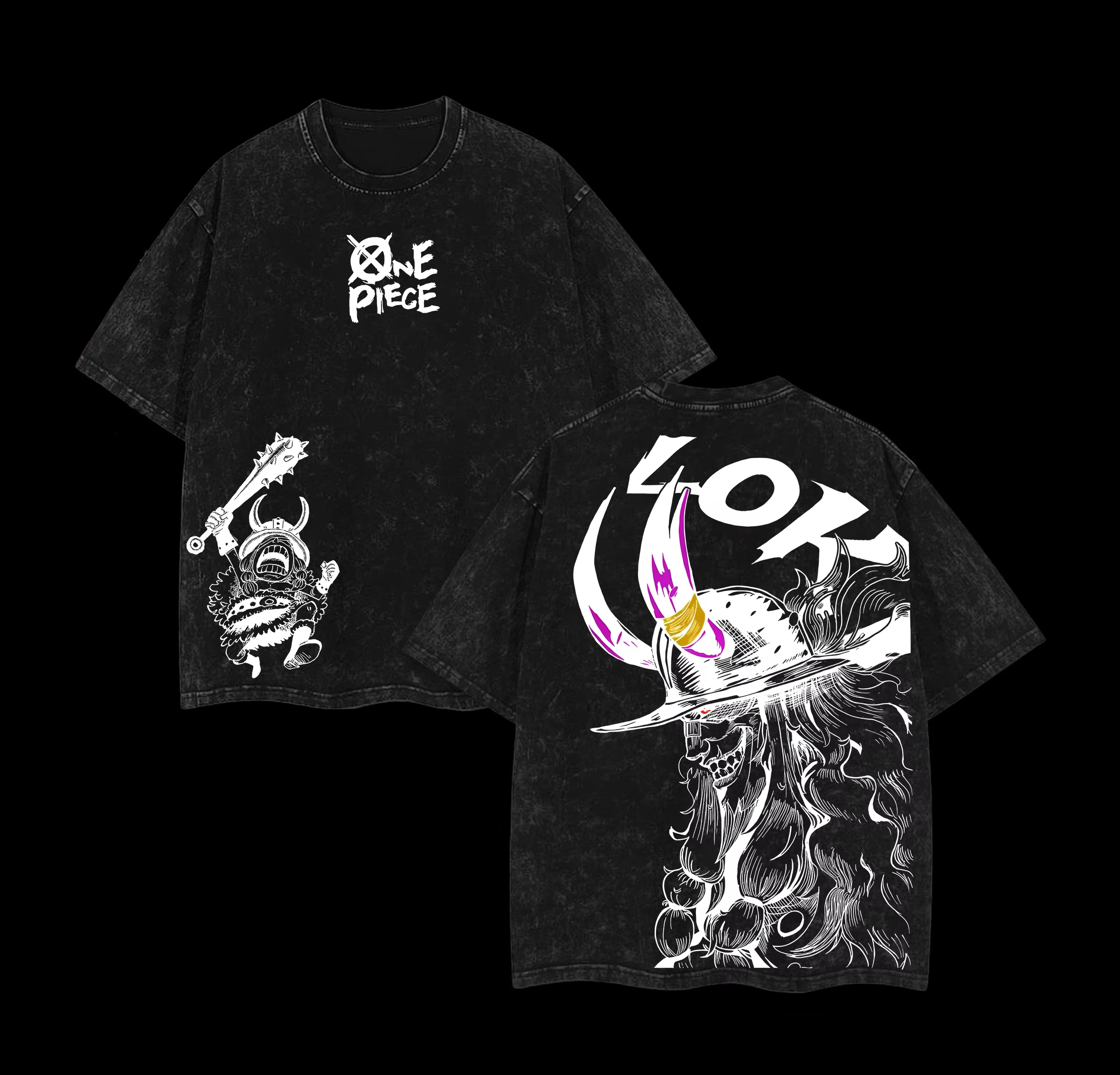 Anime One Piece Loki Grafik Unisex Schwarzes Acid Wash Baumwoll-T-Shirt O-Ausschnitt Vintage Kurzarm 2026 Neuer Sommer Y2k Herren Oberteil