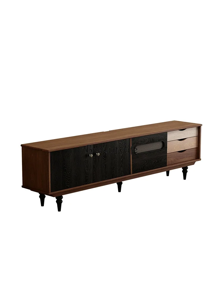 

New Light Luxury French Retro Floor-standing TV Cabinet Vintage Style All Natural Wood