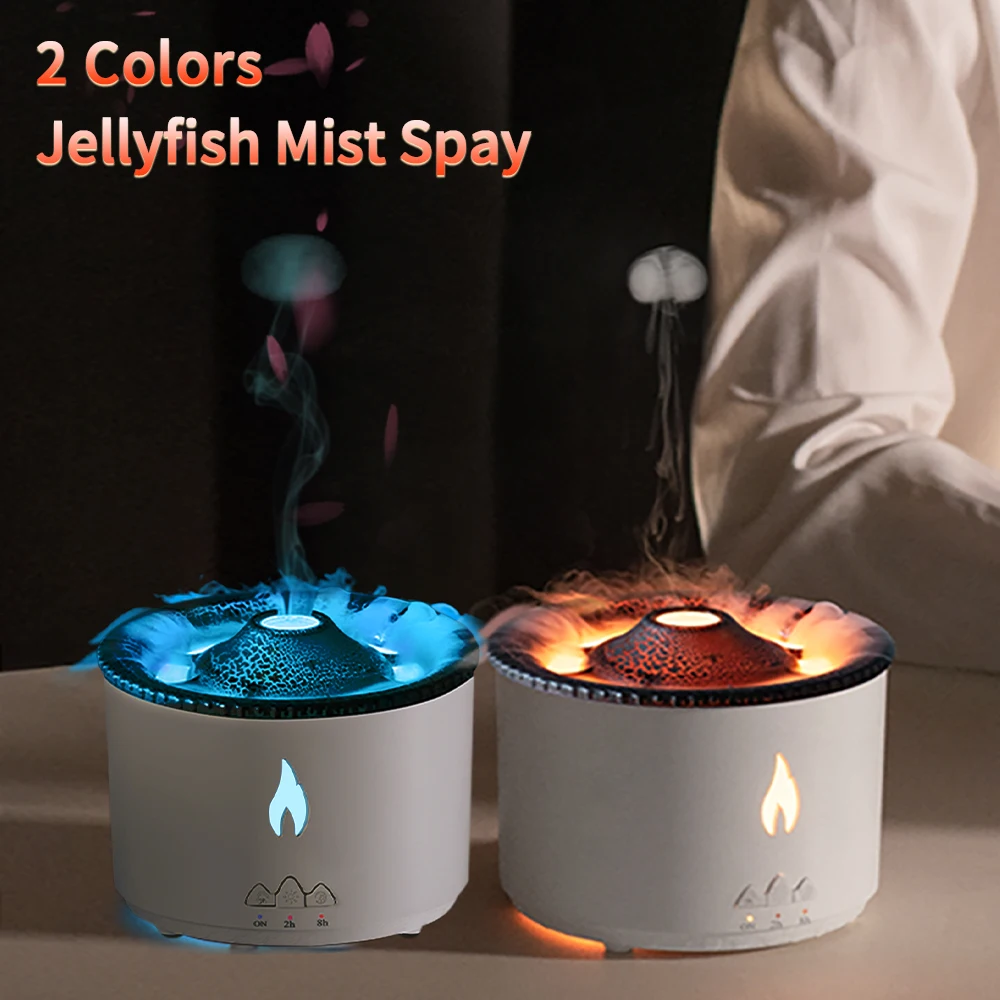 

Volcanic Jellyfish Aroma Diffuser Fire Flame Humidifier Essential Oils Smoking Mist Maker Electric Smell for Home Red Blue Lamp