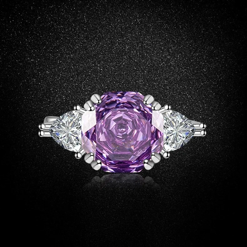 

Роскошное открытое кольцо с розой Millennium, фиолетовое литиевое сияние, восьмиугольное циркониевое кольцо с цветком, серебряное женское ювелирное изделие для вечеринок