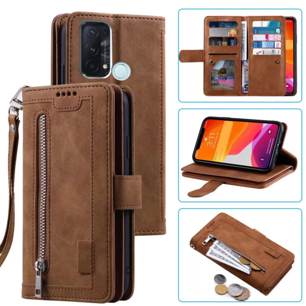 

Чехол-бумажник с 9 отделениями для карт для Oppo Reno 5A, чехол с отделениями для карт, флип-чехол на молнии с ремешком на запястье Carnival для Oppo Reno5 A, чехол