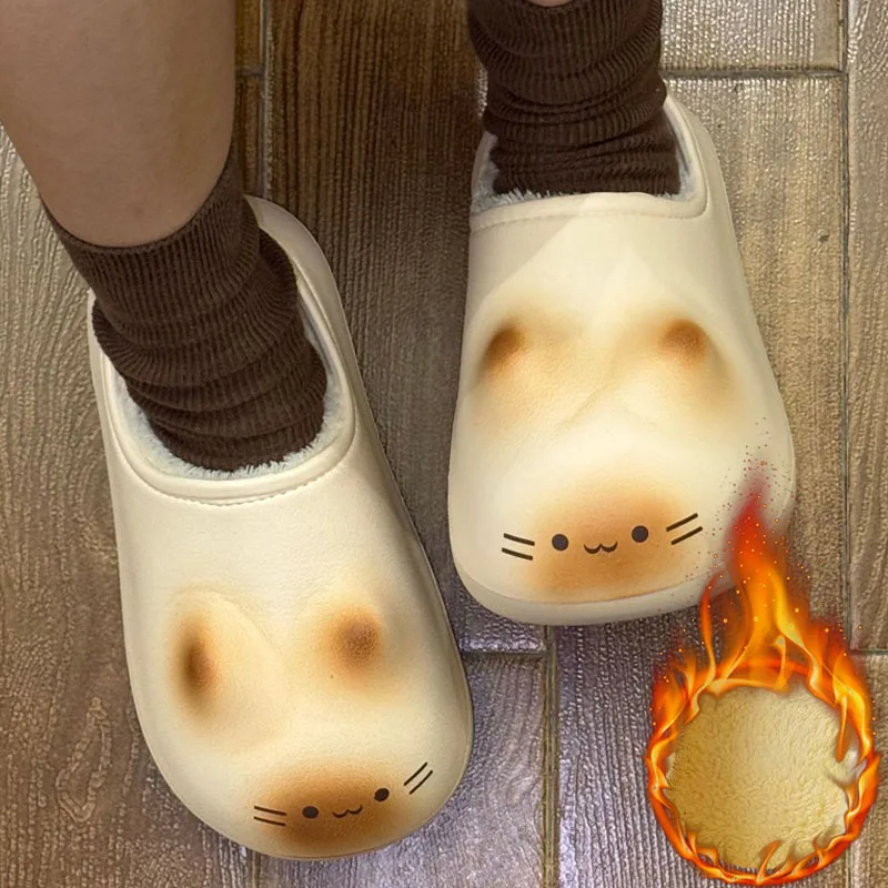 

Waterproof Plush Cotton Slippers Ultra Light Outdoor Home Warm Couple Shoes Autumn and Winter Non-slip Bottom Cats Paws Slipper