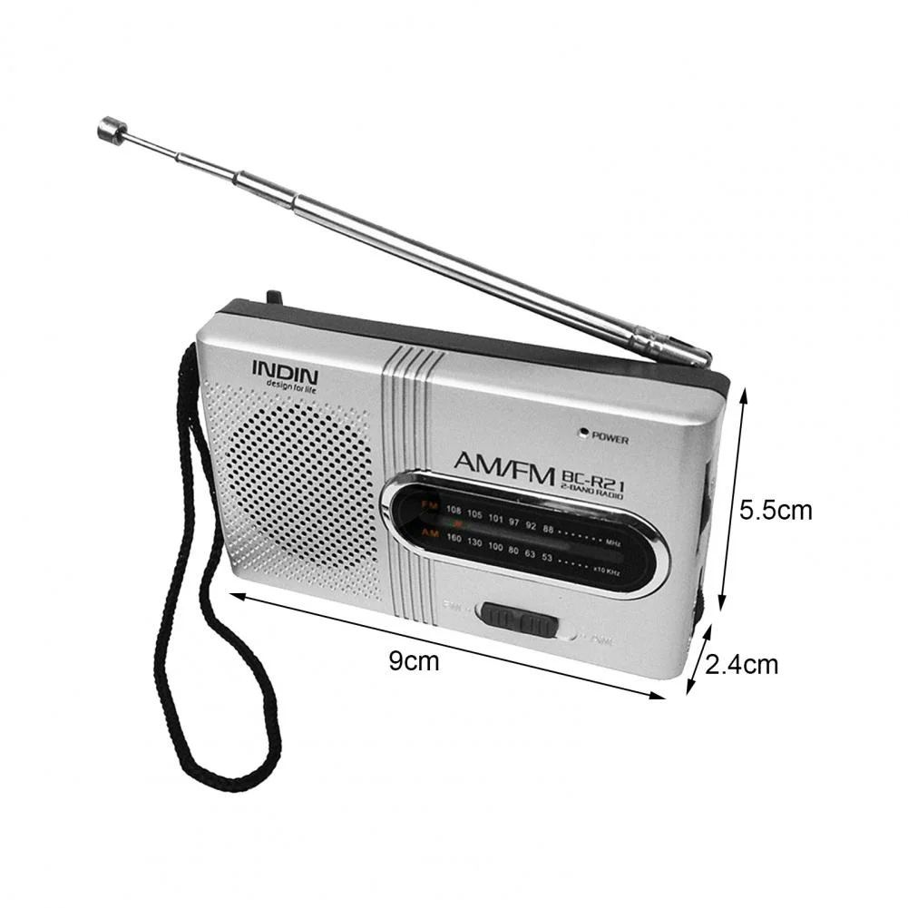 BC-R21 AM FM Battery Operated Portable Pocket Radio Big Speaker Large Tuning Wheel Weather Radio For Elder Home