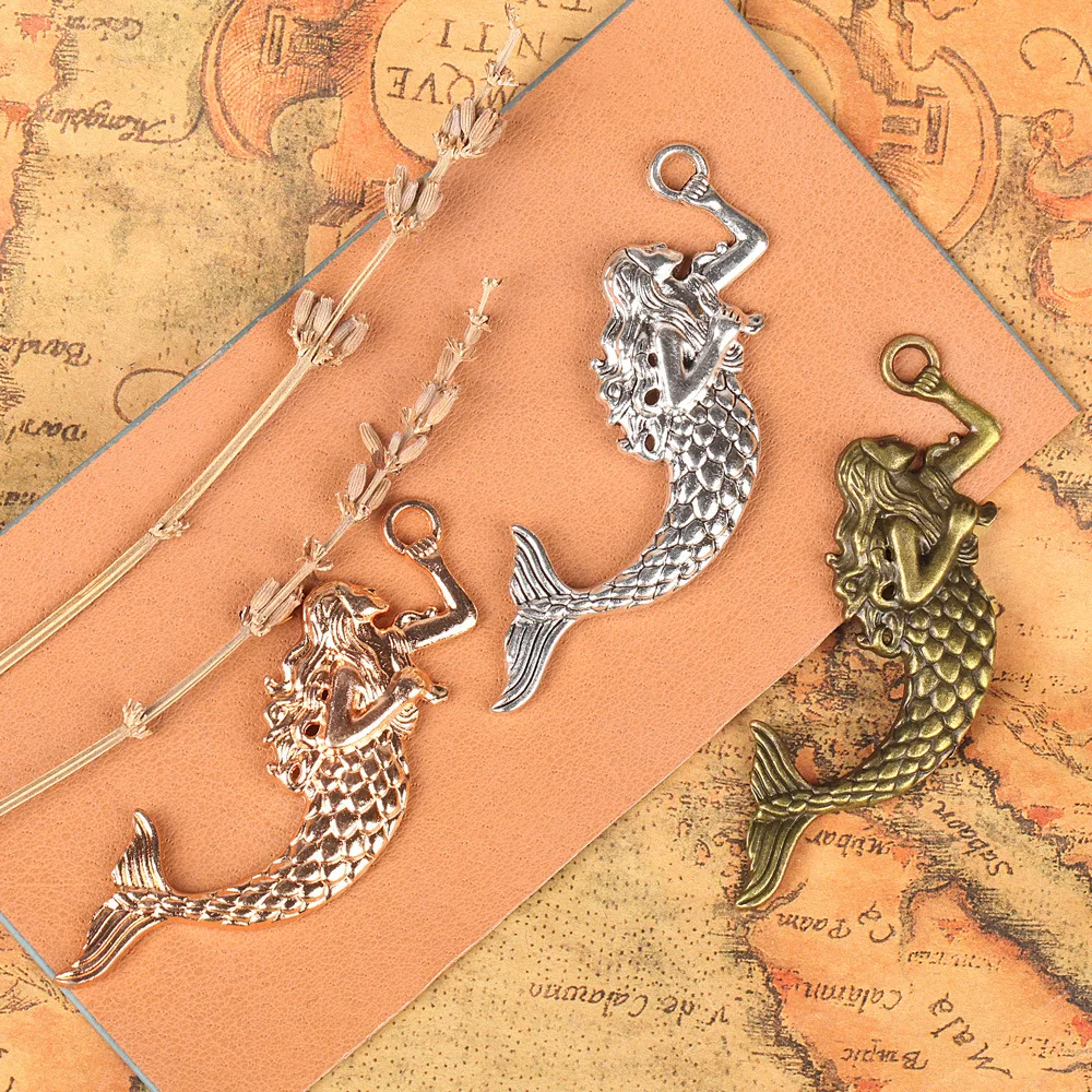 5 sztuk/partia ze stopu 76*25mm duża piękna syrenka Charms biżuteria ręcznie robiona amulety pasuje do tworzenia biżuterii