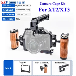 Powerwin For Fujifilm XT3 XT2 Camera Cage Rig Kit with wooden Handle Aluminum Alloy Multifunctional Arri Locating Screw