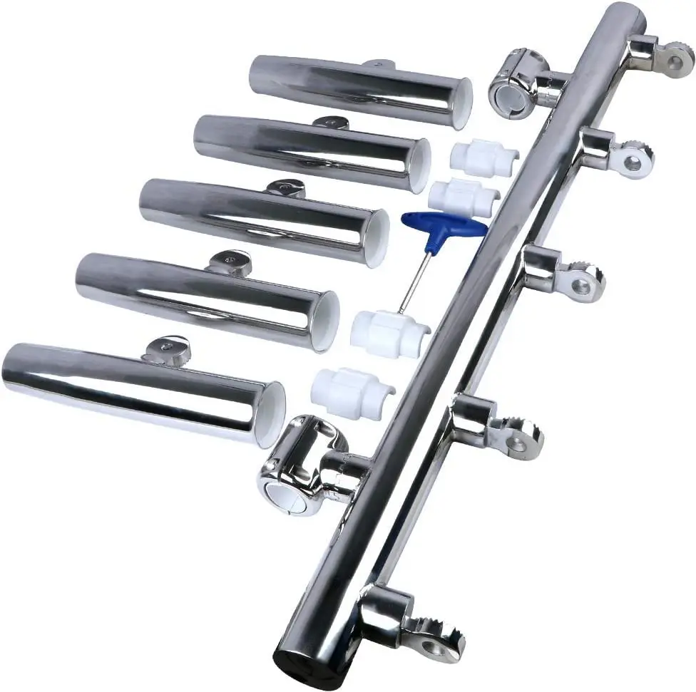 Soporte ajustable caña pescar tubo múltiple acero inoxidable pulido