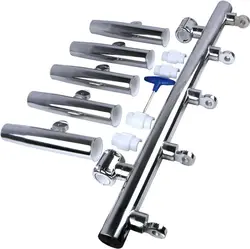 Soporte ajustable caña pescar tubo múltiple acero inoxidable pulido