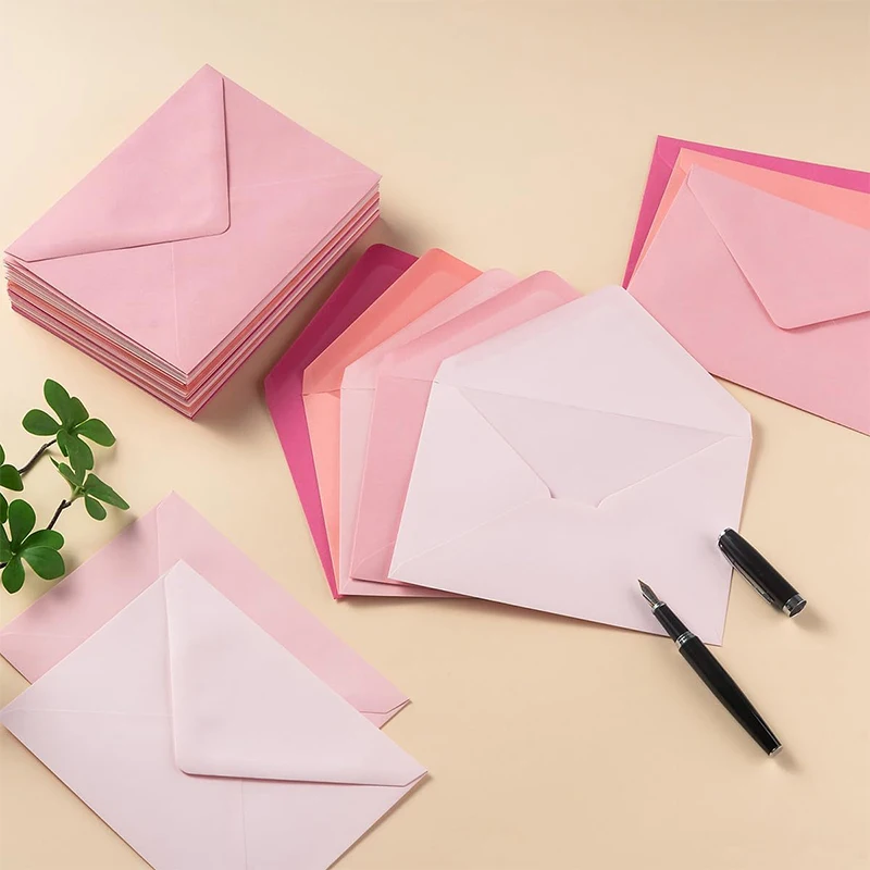 

50pcs 133x183mm Pink Multicolored Envelope for Wedding 120g Paper Card Invitation Small Business Stationery Supplies Storage Bag