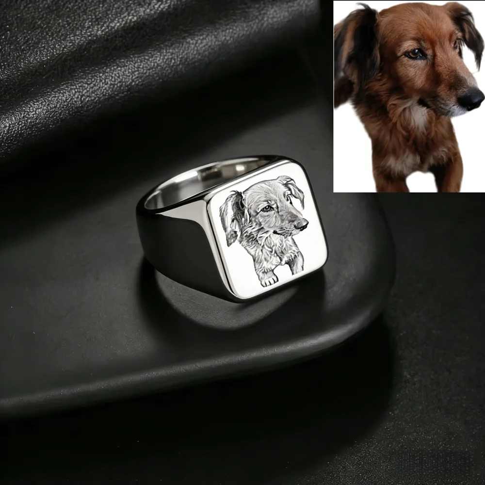 Customized Engrave Name Photo Ring Stainless Steel Personalized Family Lover Engagement Wedding Logo Rings Jewelry Gifts