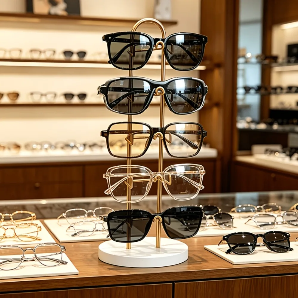 5 Tier Eyeglasses Display Stand Metal Sunglasses Rack Glasses Organizer Holder for Optical Shop Counter Desktop Eyewear Storage