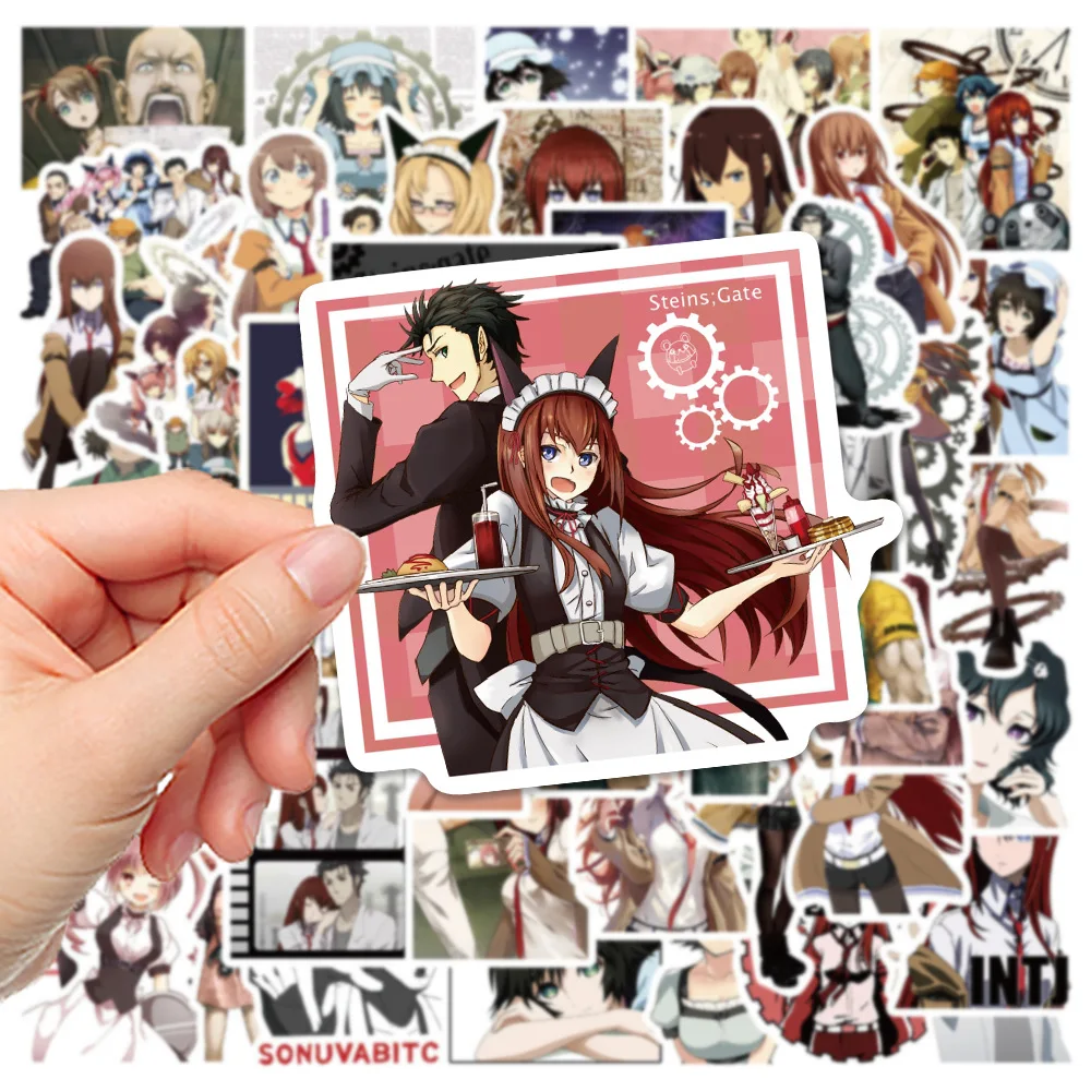 10/30/50 Uds Anime Steins Gate pegatinas Okabe Rintarou calcomanías juguetes portátil monopatín teléfono coche nevera impermeable pegatina de dibujos animados