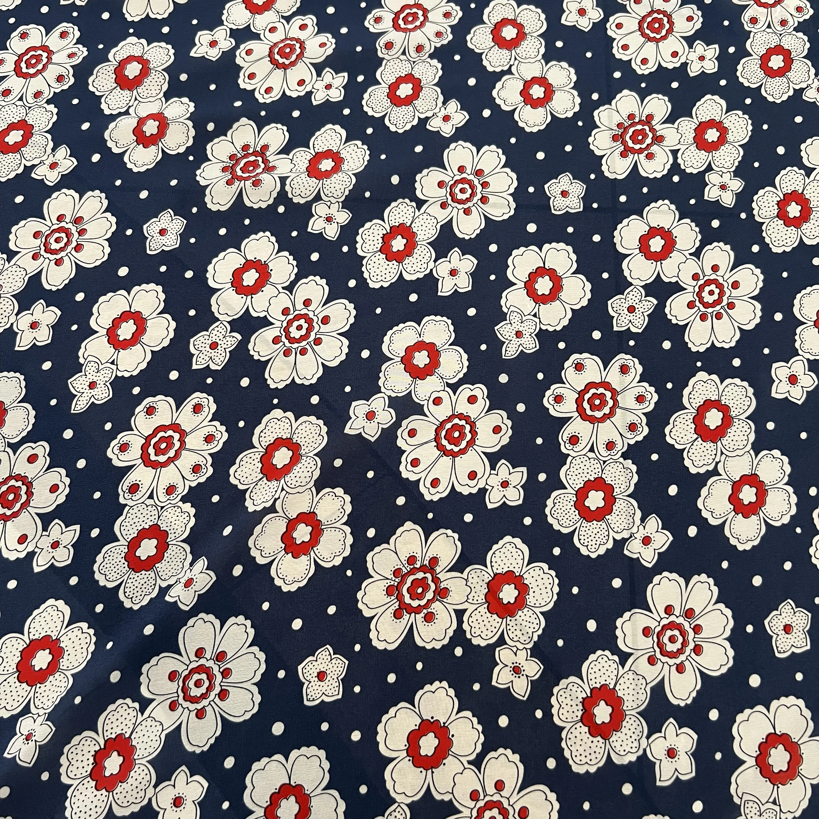 1 meter 100% Mulberry Silk 15 momme Crepe Silk Fabric Navy Blue Floral Printed 138cm 54