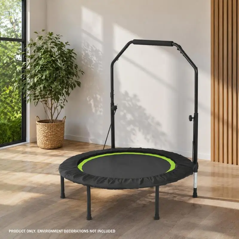 Mini trampoline pliable de 40 pouces avec bandes de résistance, design robuste et durable, silencieux, peu encombrant, facile à assembler, pour le cardio-training des adultes dans le salon, la chambre ou l'appartement.
